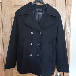 Black wool double breasted pea coat